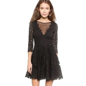 Saylor Black‎ Lace Fit & Flare Dress Mesh Illusion Neckline Size M